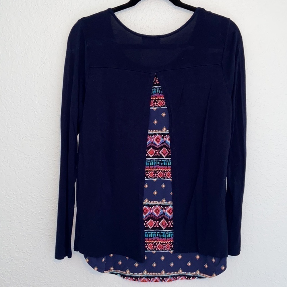 PAPERMOON Peek-a-boo Back Dark Blue Long Sleeve Tee - M